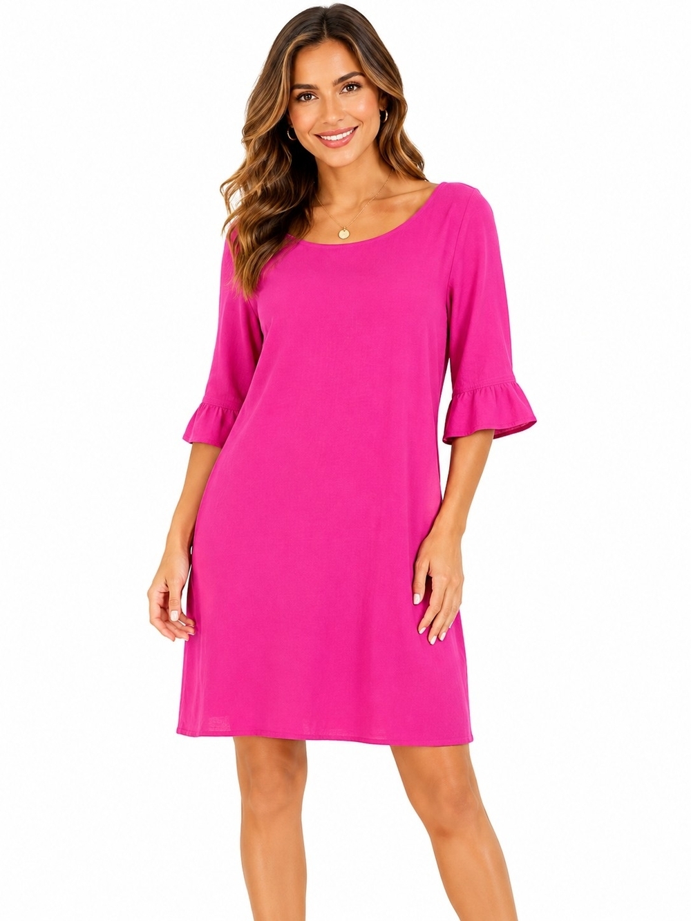 Lilly Pulitzer Hot Pink Pima Cotton Ruffle-Sleeve Shift Dress Medium NWT